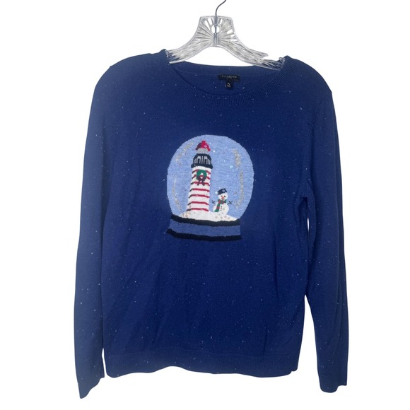 Talbots Sweaters - Talbots Petites Navy Blue Lambswool Blend Snow Globe Lighthouse Sweater MP